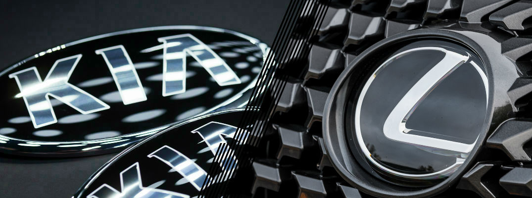 Closeup of Kia and Lexus logos