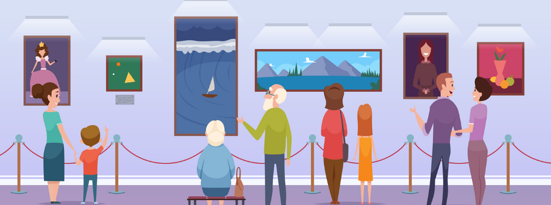 Vector image of visitors at museum
