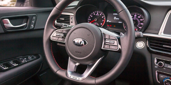 Closeup of steering wheel in 2020 Kia Optima