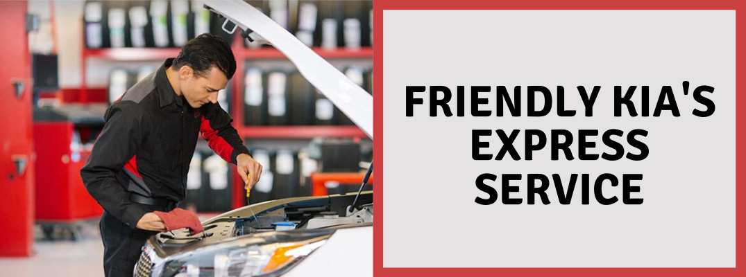 Kia serviceman with "Friendly Kia Express Service" black text