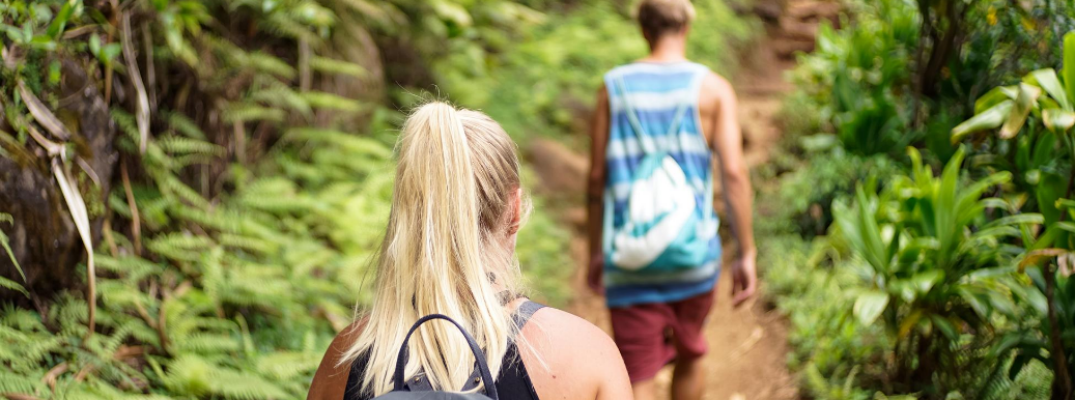 Man and woman hiking in park