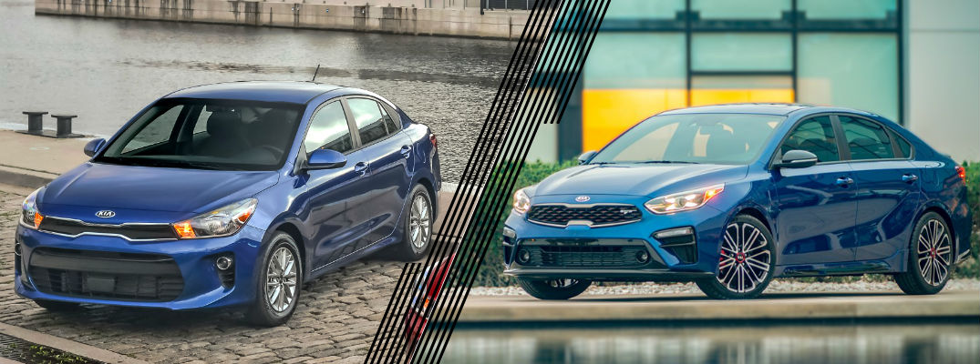 Blue 2020 Kia Rio and Blue 2021 Kia Forte