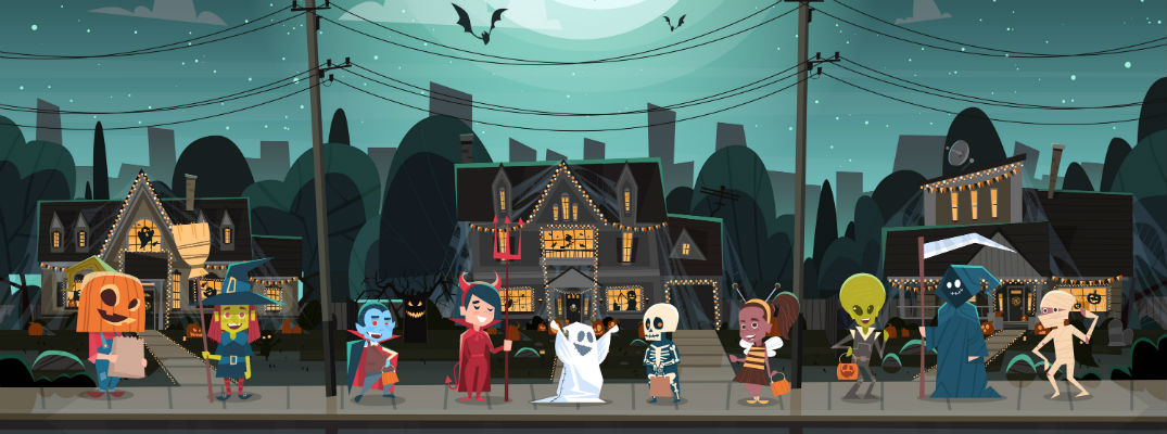 Cartoon trick-or-treaters