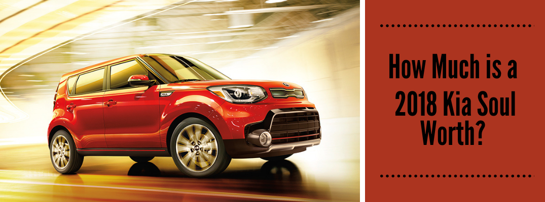 Red 2018 Kia Soul and black "How Much is a 2018 Kia Soul Worth?" Text