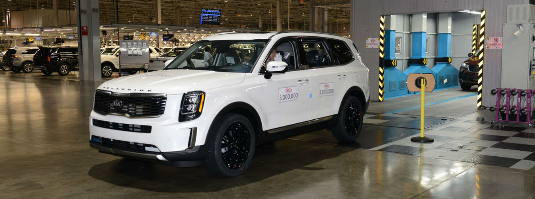 White 2021 Kia Telluride on manufacturing line