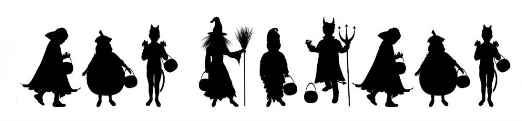 Black silhouettes of Halloween costumes