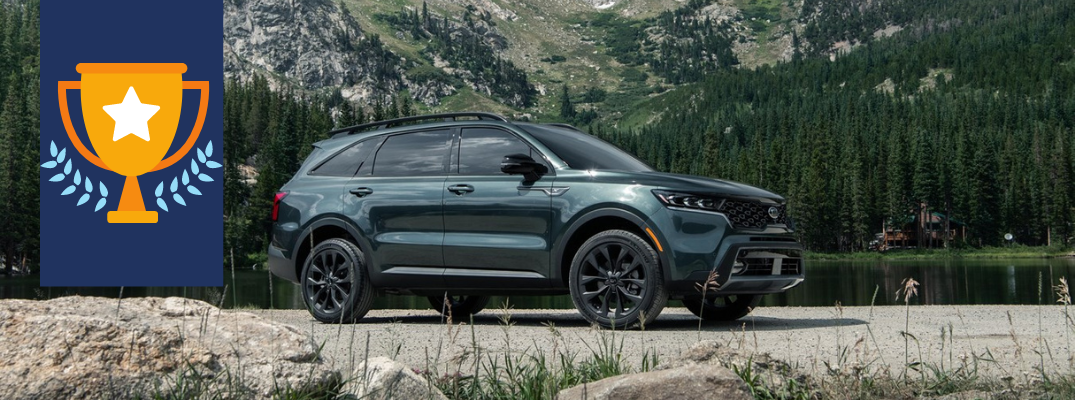 Cartoon trophy next to 2021 Kia Sorento