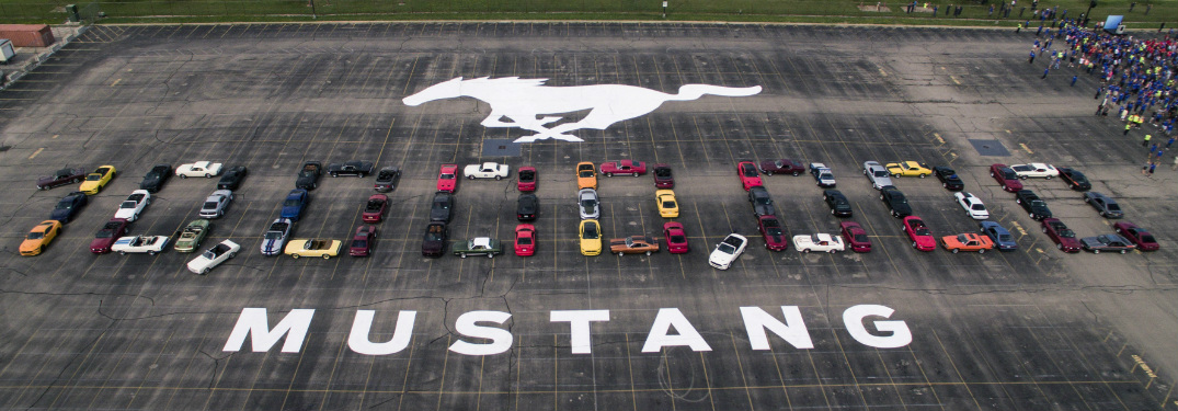 Aerial View of Ford Mustang Cars Positioned to Spell Out 10,000,000