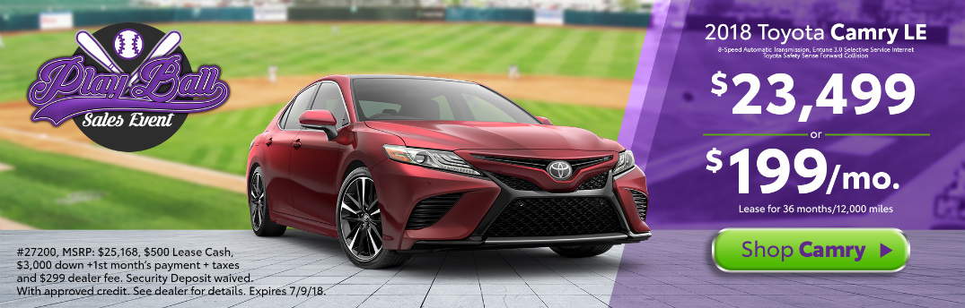 Details of 2018 Toyota Camy LE Play Ball Sales Event Special and Red 2018 Toyota Camry LE