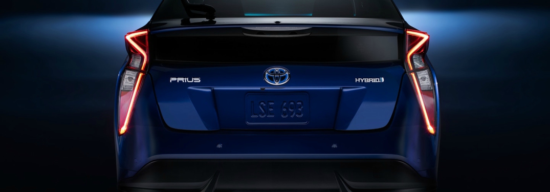 blue 2018 Toyota Prius back view