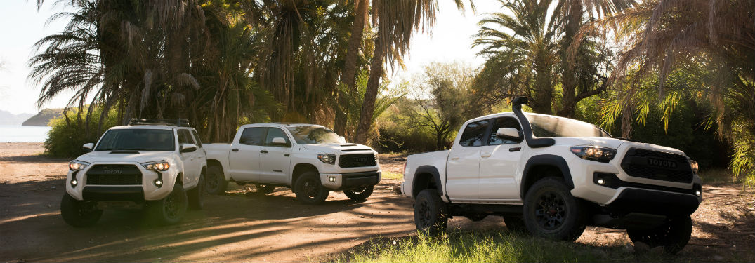 2019 Toyota TRD Pro vehicles exteriors front fascias and passenger sides 4Runner drivers side