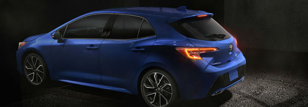 2019 Toyota Corolla Hatchback exterior back fascia and drivers side in dark room