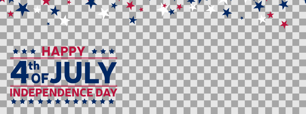 happy 4th of july independence day checkered banner with falling red, white, and blue stars