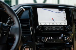 A photo of the touchscreen interface used by the 2020 Nissan Titan XD.
