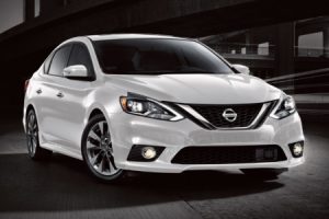 Front view of a white 2018 Nissan Sentra