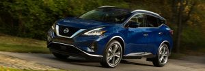 Side view of a blue 2019 Nissan Murano