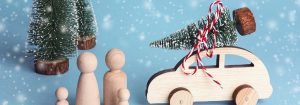 Toy car with trees and a winter scene