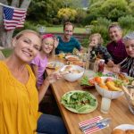 Family eating barbecue together_B