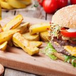 Burger and fries with dips_b