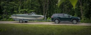 2022 Nissan Pathfinder towing a boat