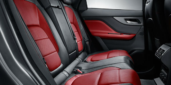 Red and Black 2018 Jaguar F-PACE Rear Seats