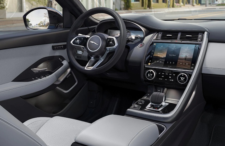 Steering wheel and center console in the 2021 Jaguar E-PACE