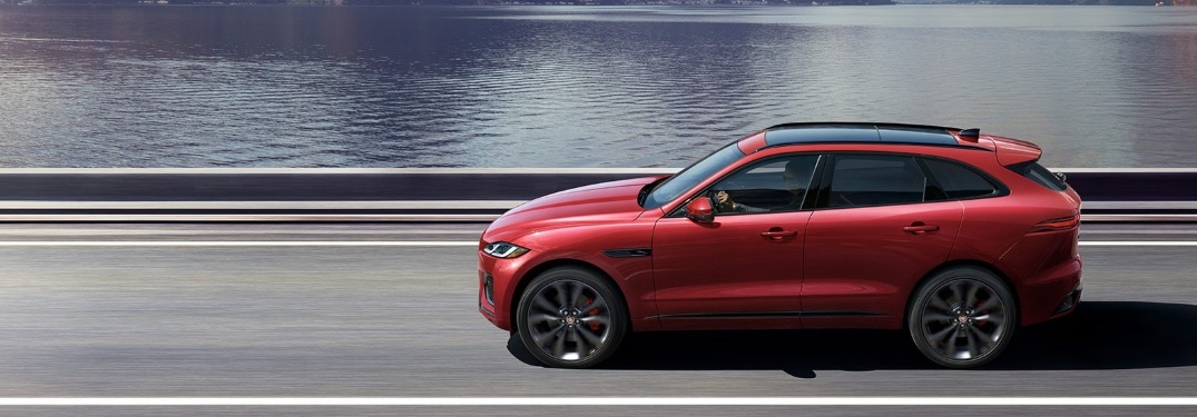 2021 Jaguar F-PACE driving next to water
