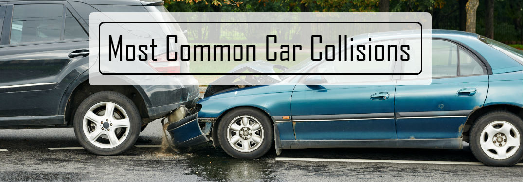 Top 5 Most Common Car Collisions with image of a sedan that rear-ended a van
