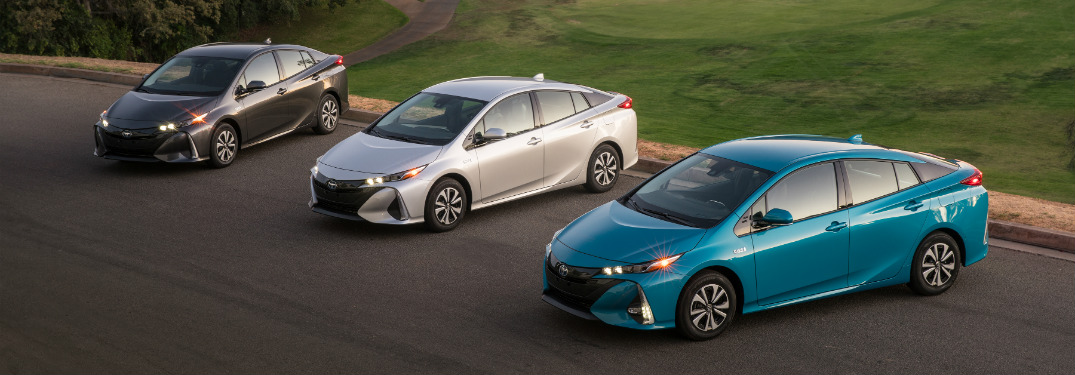 aerial view of silver, white and turqoise 2018 toyota prius prime