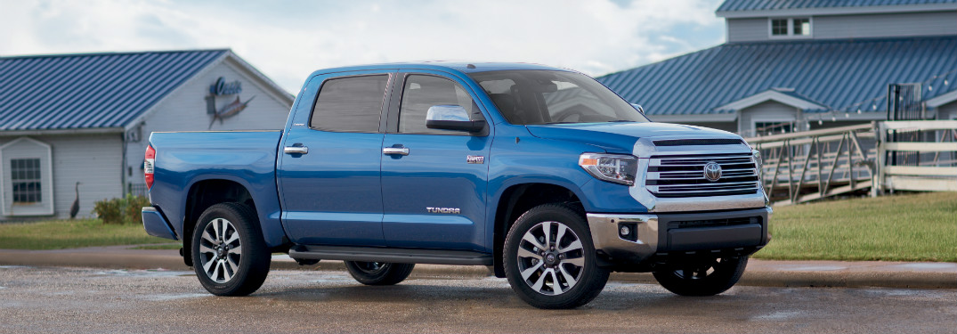 side view of blue 2018 toyota tundra