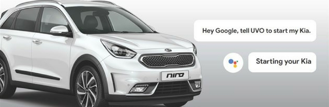 Picture of Kia Niro with Google Assistant speech bubbles