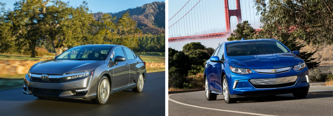 2018 Honda Clarity Plug-In Hybrid vs 2018 Chevy Volt front exterior images of both cars