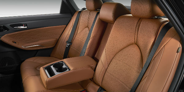 Tan 2019 Toyota Avalon Limited Premium Leather Rear Interior with Center Armrest Down
