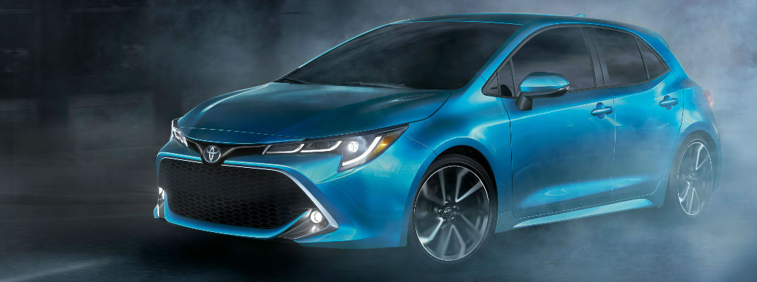 Blue 2019 Toyota Corolla Hatchback Front Exterior in Fog