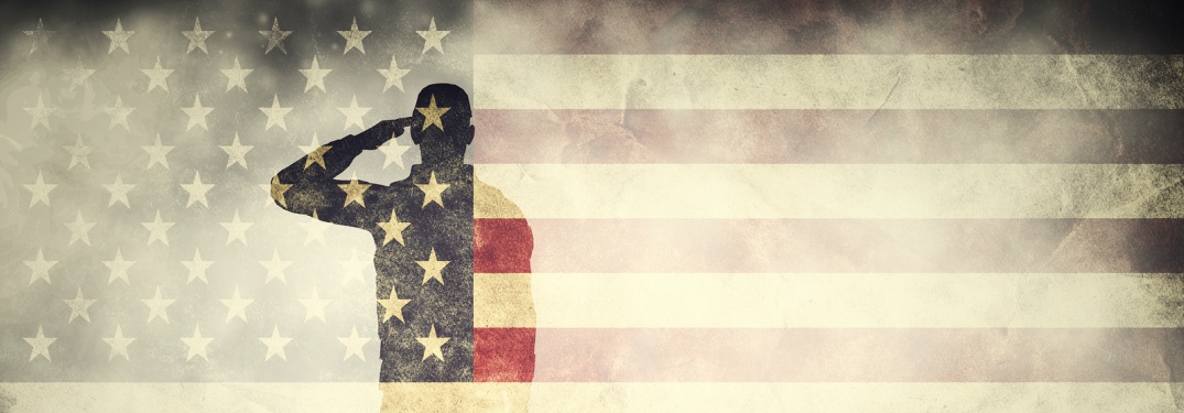double exposure of a soldier and an American flag