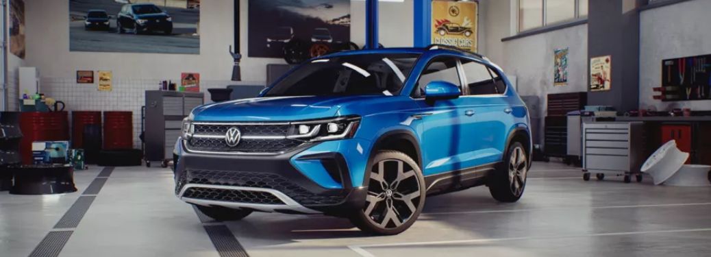 2022 Volkswagen Taor Blue Side And Front View