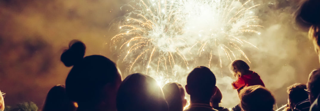4th of July Fireworks near Hickory, NC with image of a crowd watching fireworks