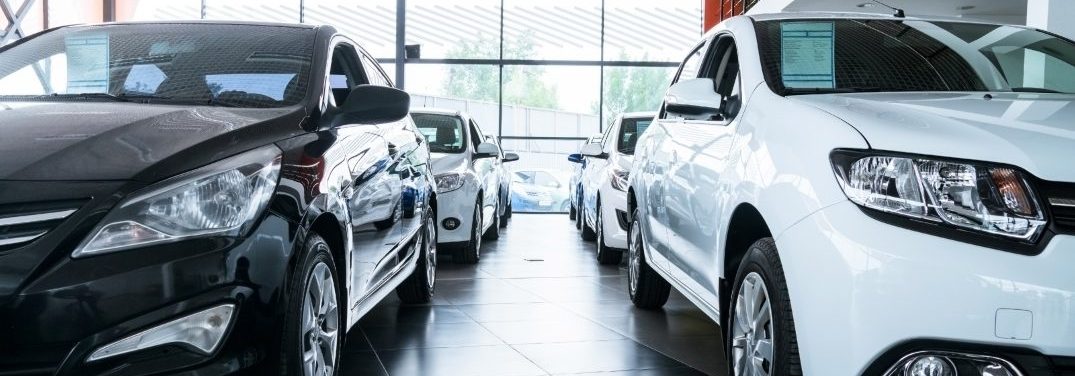 Stock of cars in showroom of automobile dealer