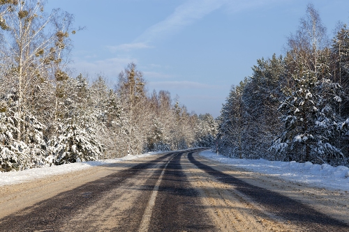 dirty, slushy rural road