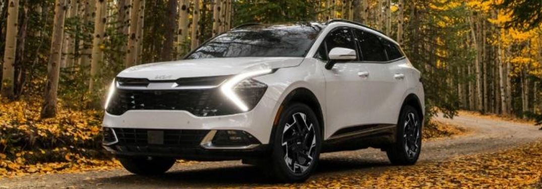 2023 Kia Sportage X-Pro SUV White driving through the forest area