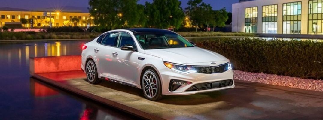 Exterior view of a white 2020 Kia Optima