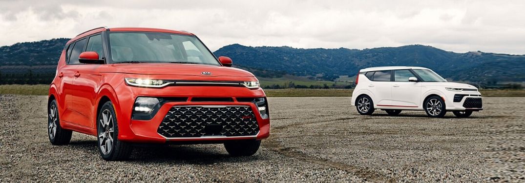 Exterior view of two 2020 Kia Soul models