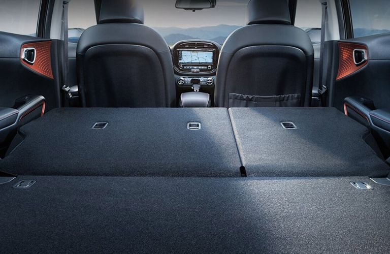 Interior view of the rear cargo area inside a 2020 Kia Soul