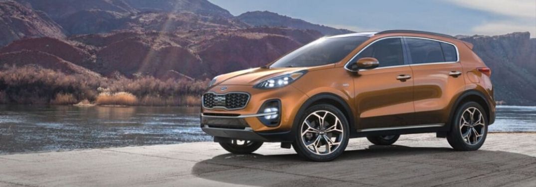 Exterior view of a bronze 2020 Kia Sportage