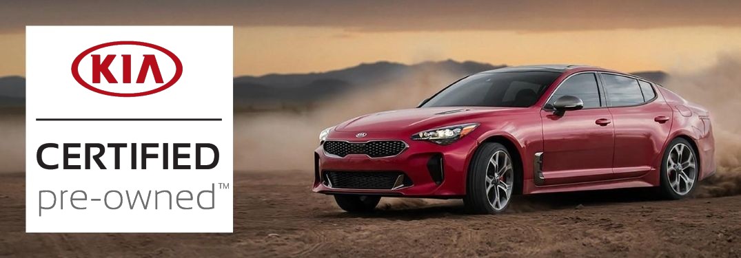 Kia Certified Pre-Owned logo with a red 2020 Kia Stinger