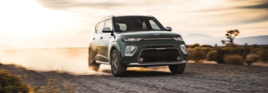 Exterior view of a green 2021 Kia Soul