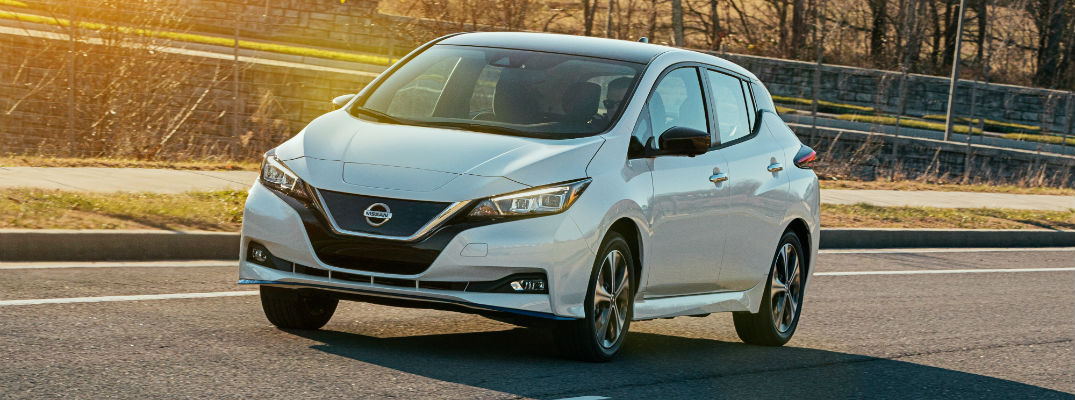 A front left quarter photo of the 2020 Nissan LEAF.