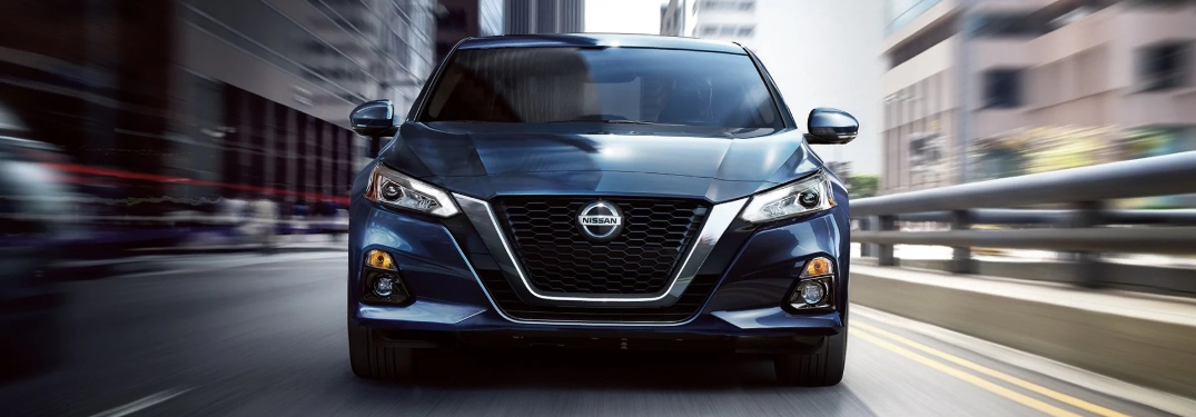 Front end of the 2020 Nissan Altima going down the road