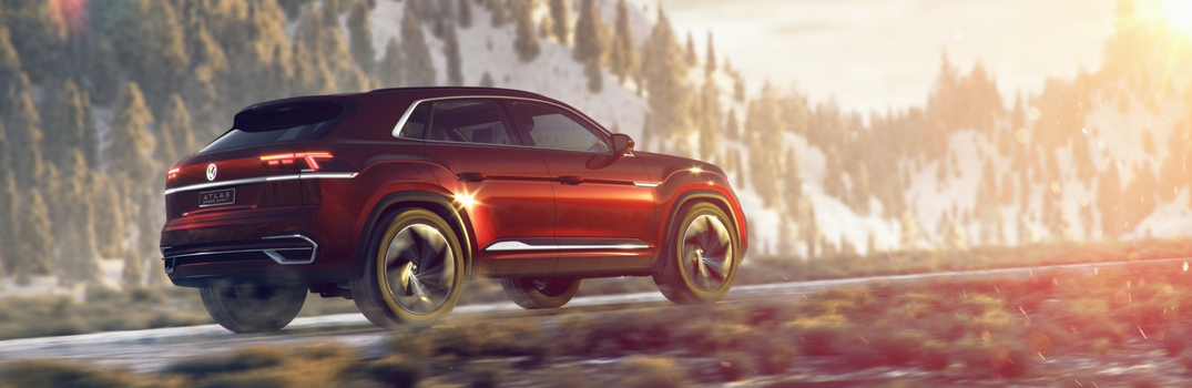 Atlas Cross Sport concept driving by mountain
