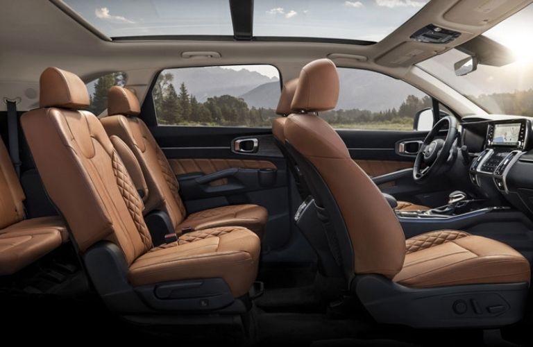 2021 Kia Sorento interior seating and steering console view